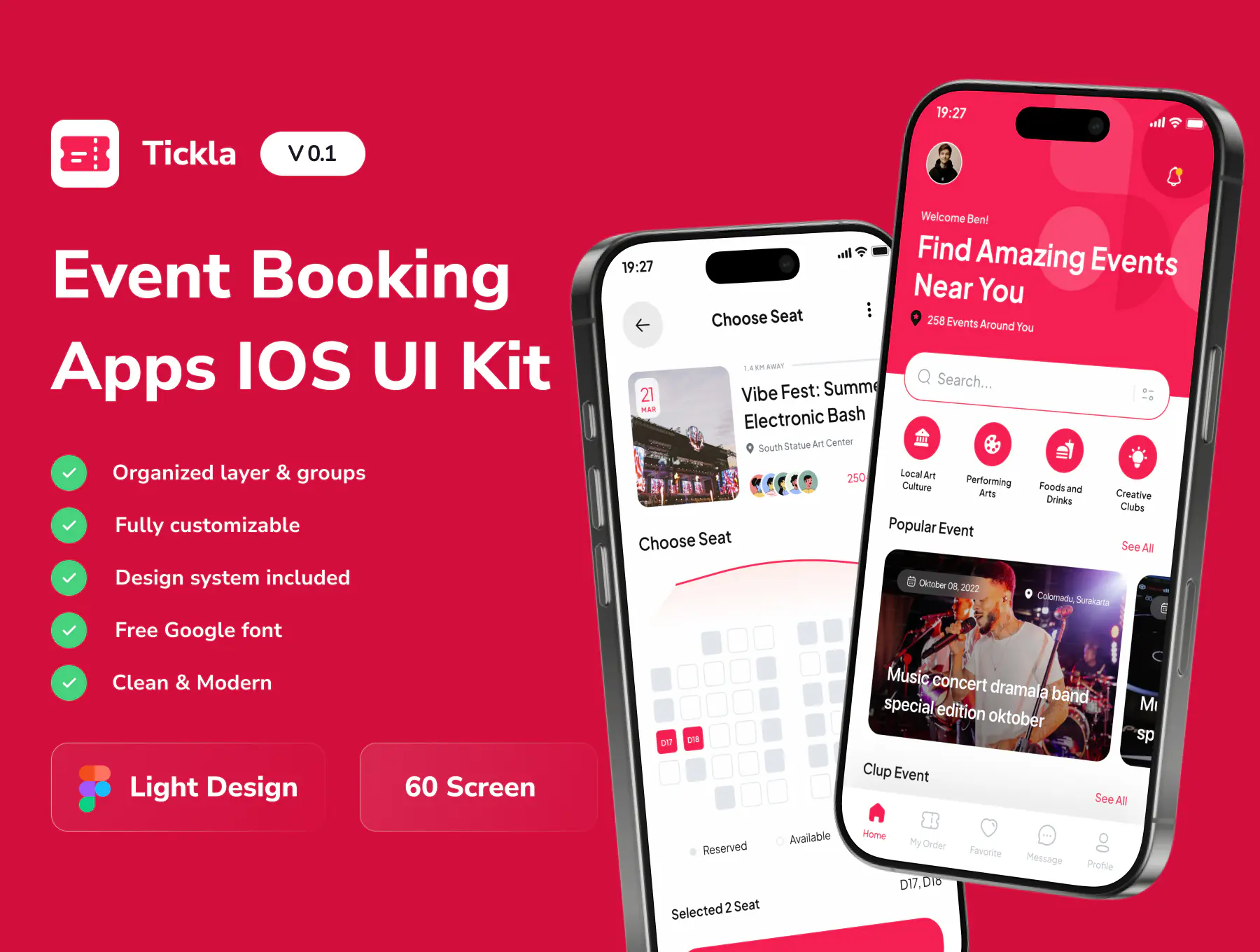 Tickla – Event Booking iOS App UI Kit