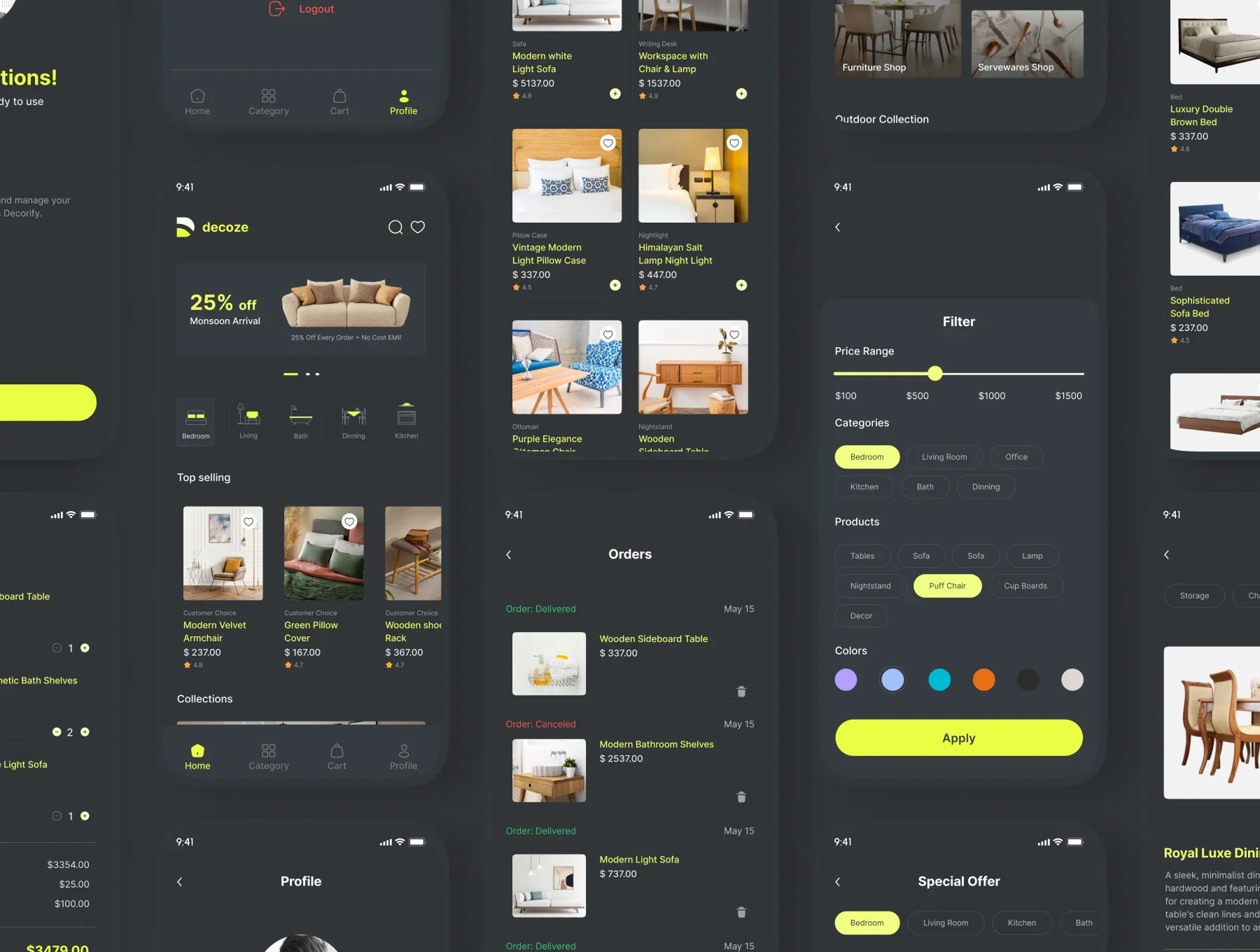 Decoze – Furniture eCommerce Mobile UI Kit