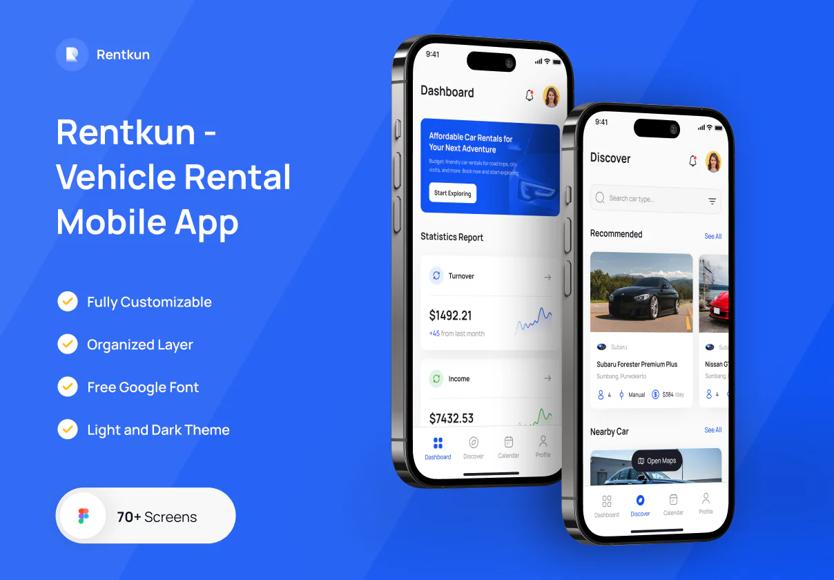 Rentkun – Vehicle Rental Mobile UI Kit