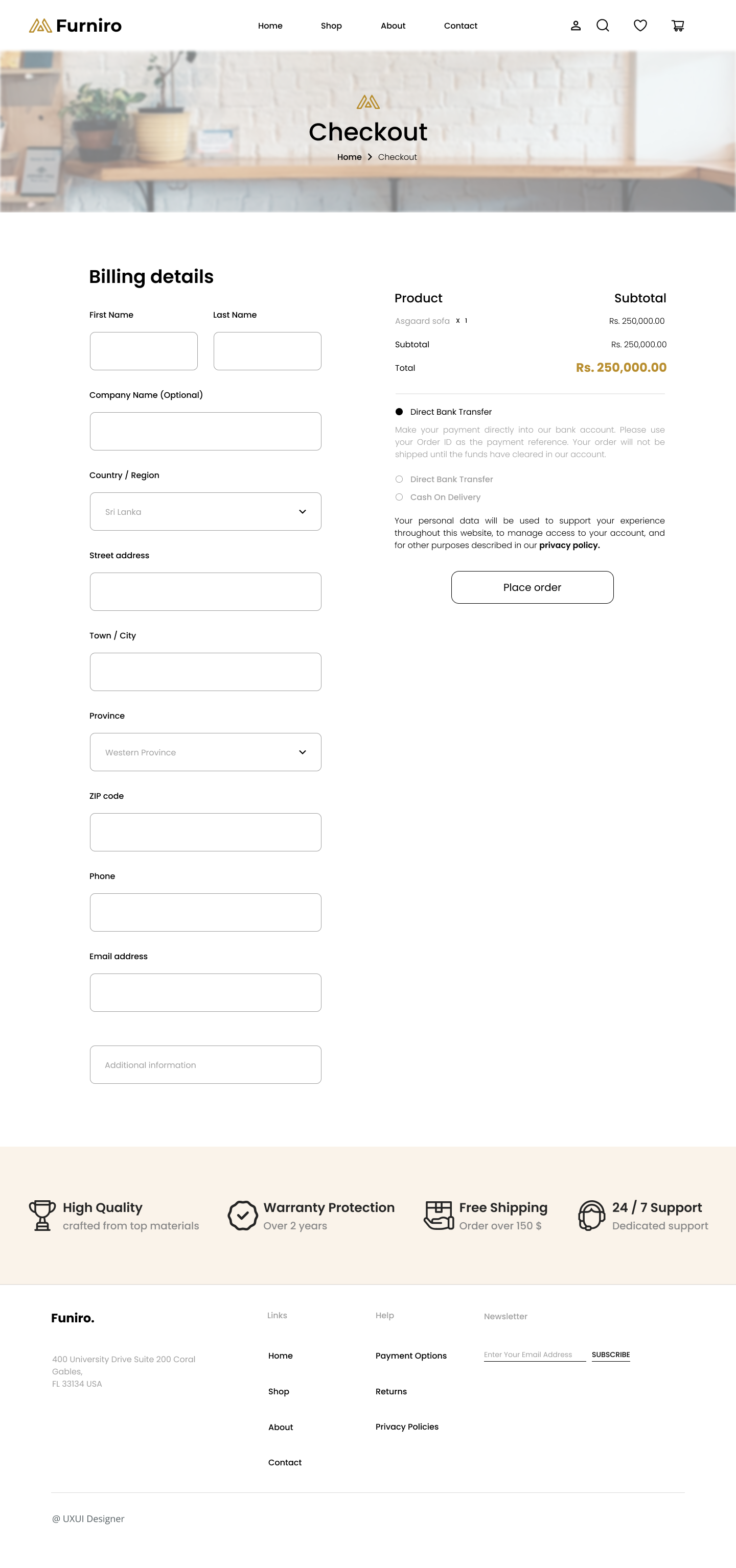 Ecommerce furniture Store Website