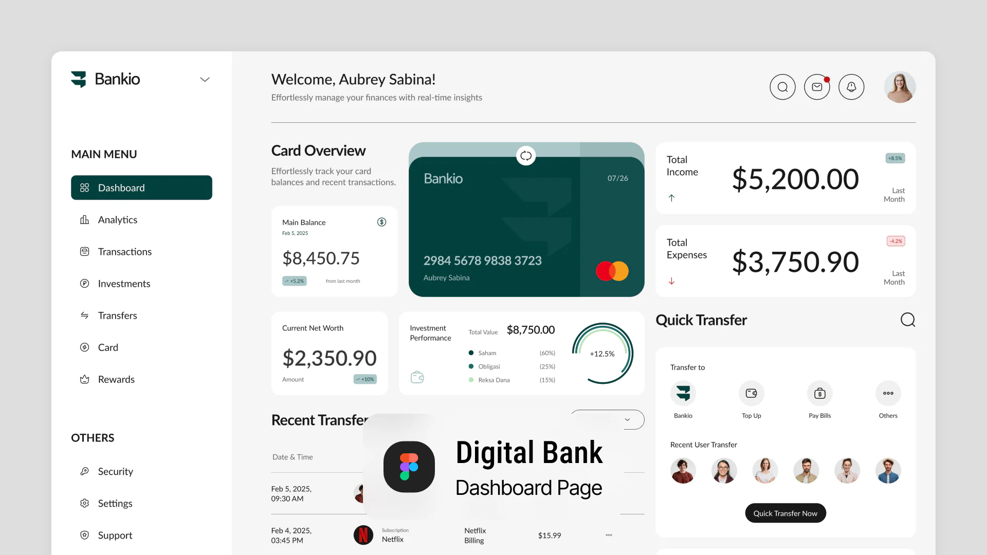 Digital Bank Dashboard Design