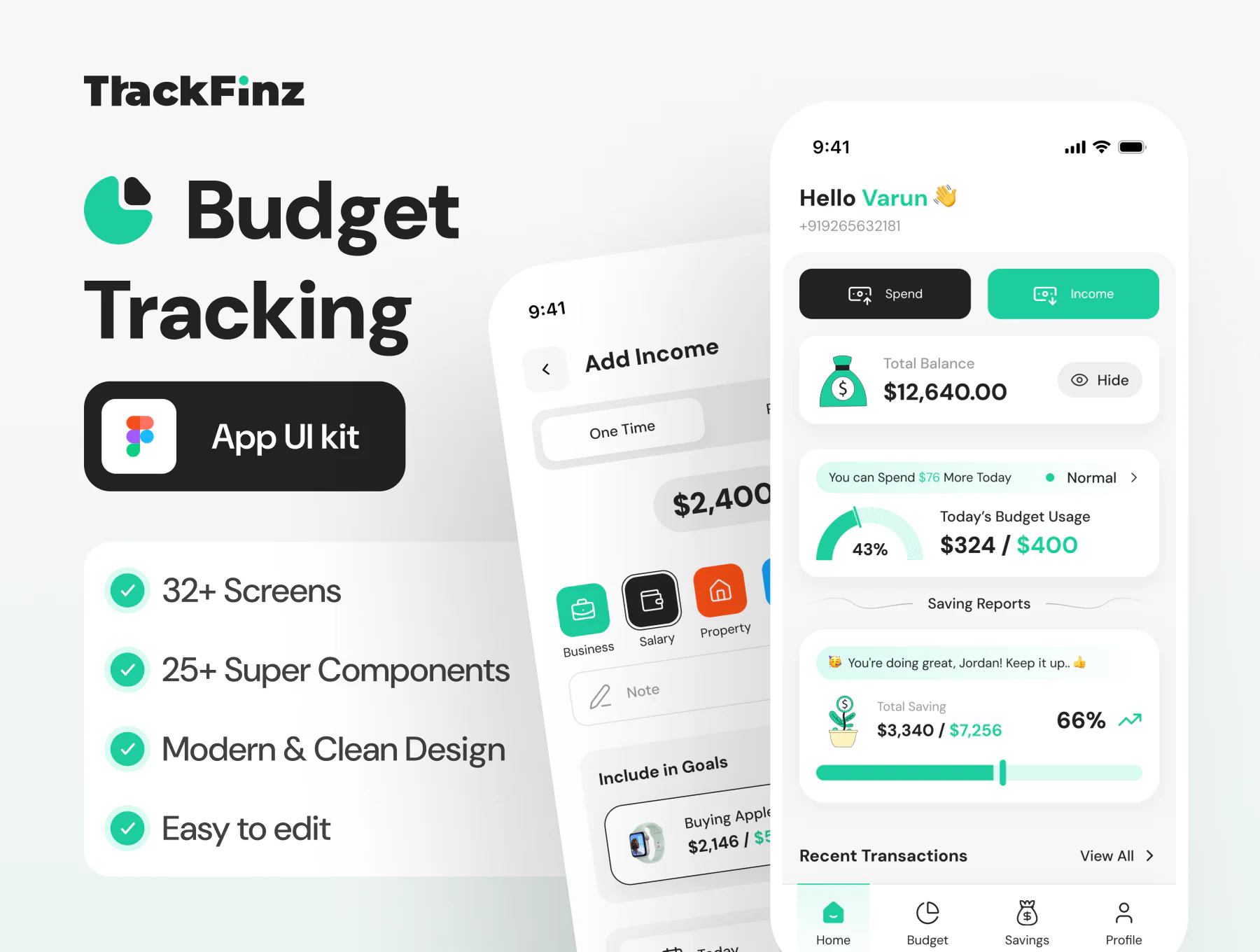 Trackfinz-Budget And finance App UI Kit