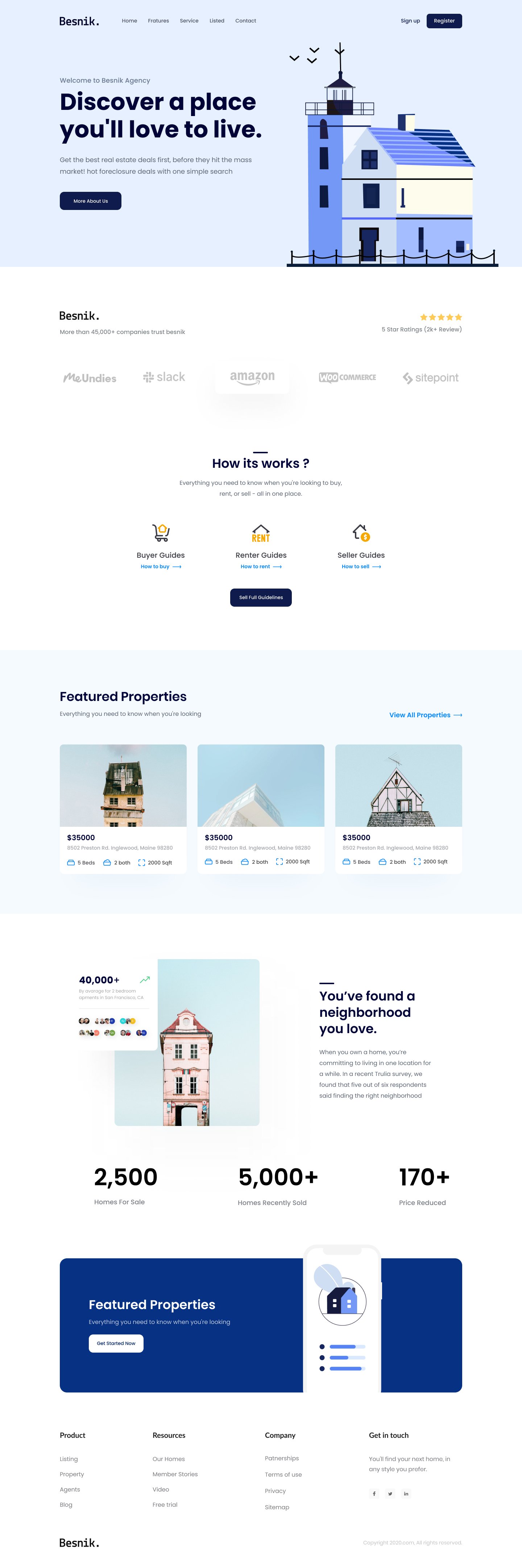 Real estate website landing page design