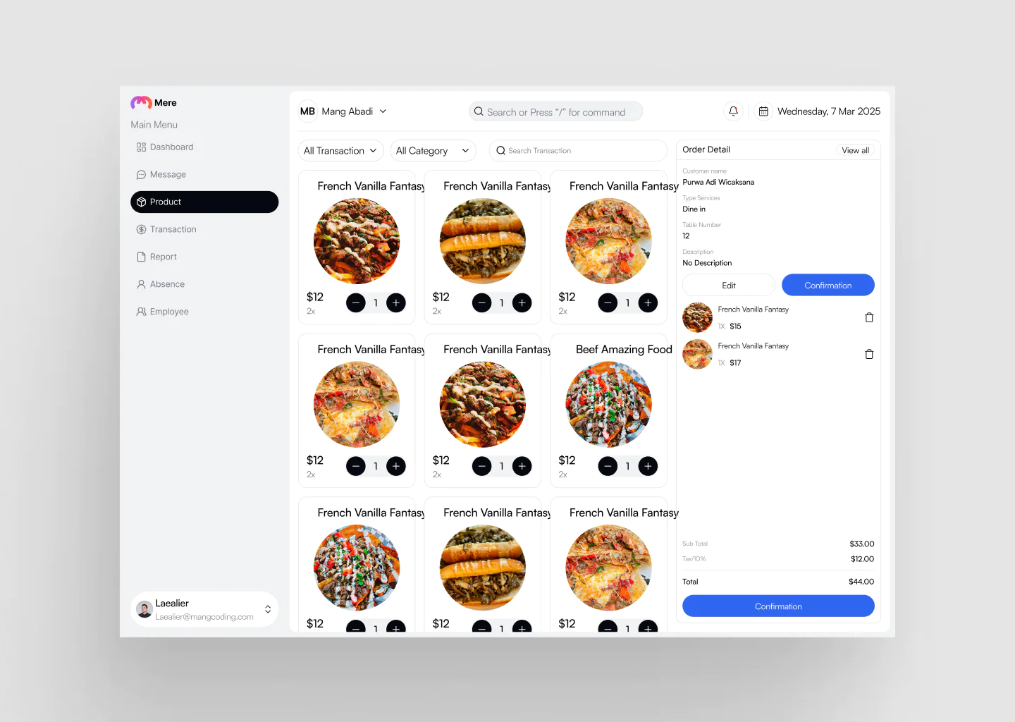 Food Delivery Dashboard Design