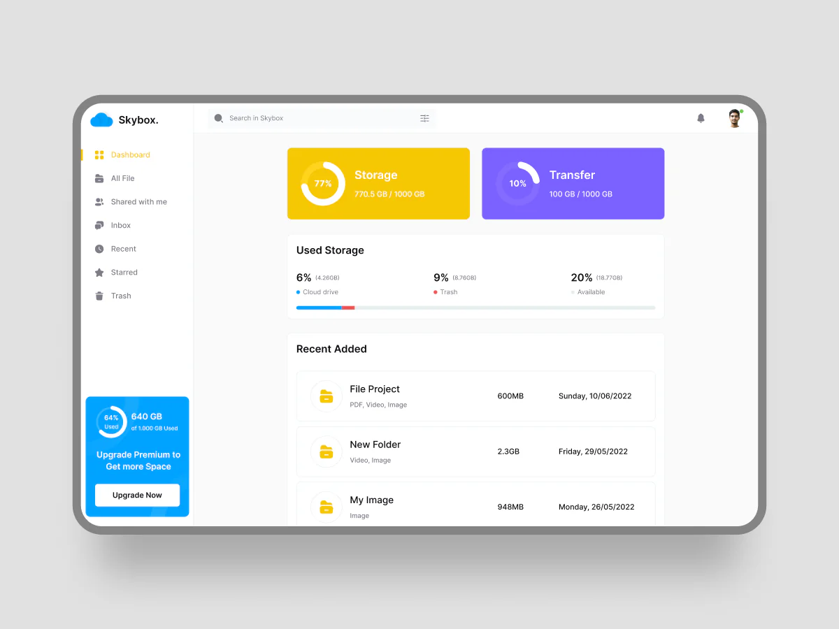 cloud storage dashboard