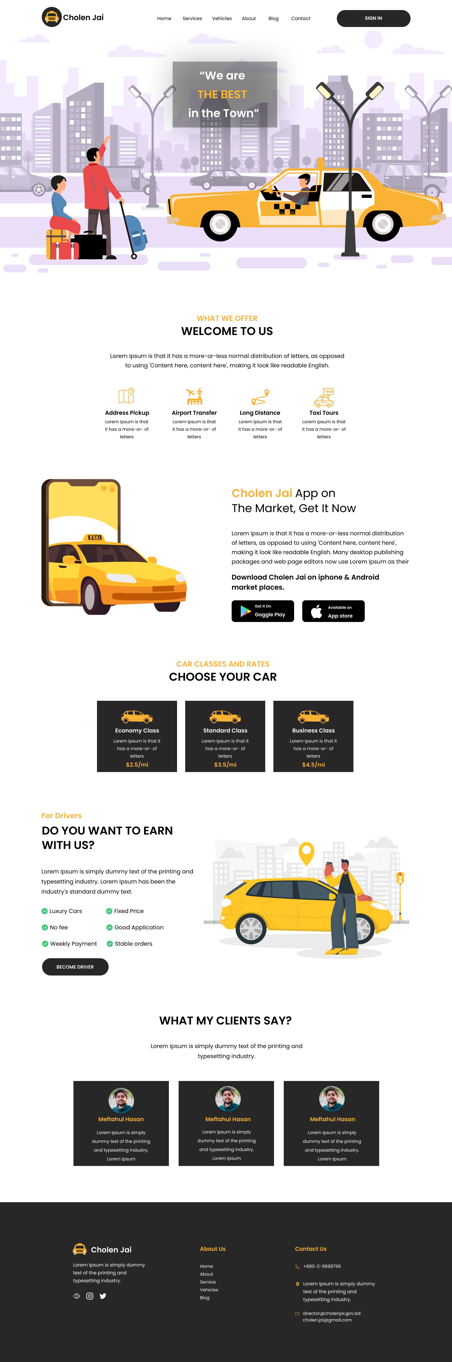 Taxi landing page design