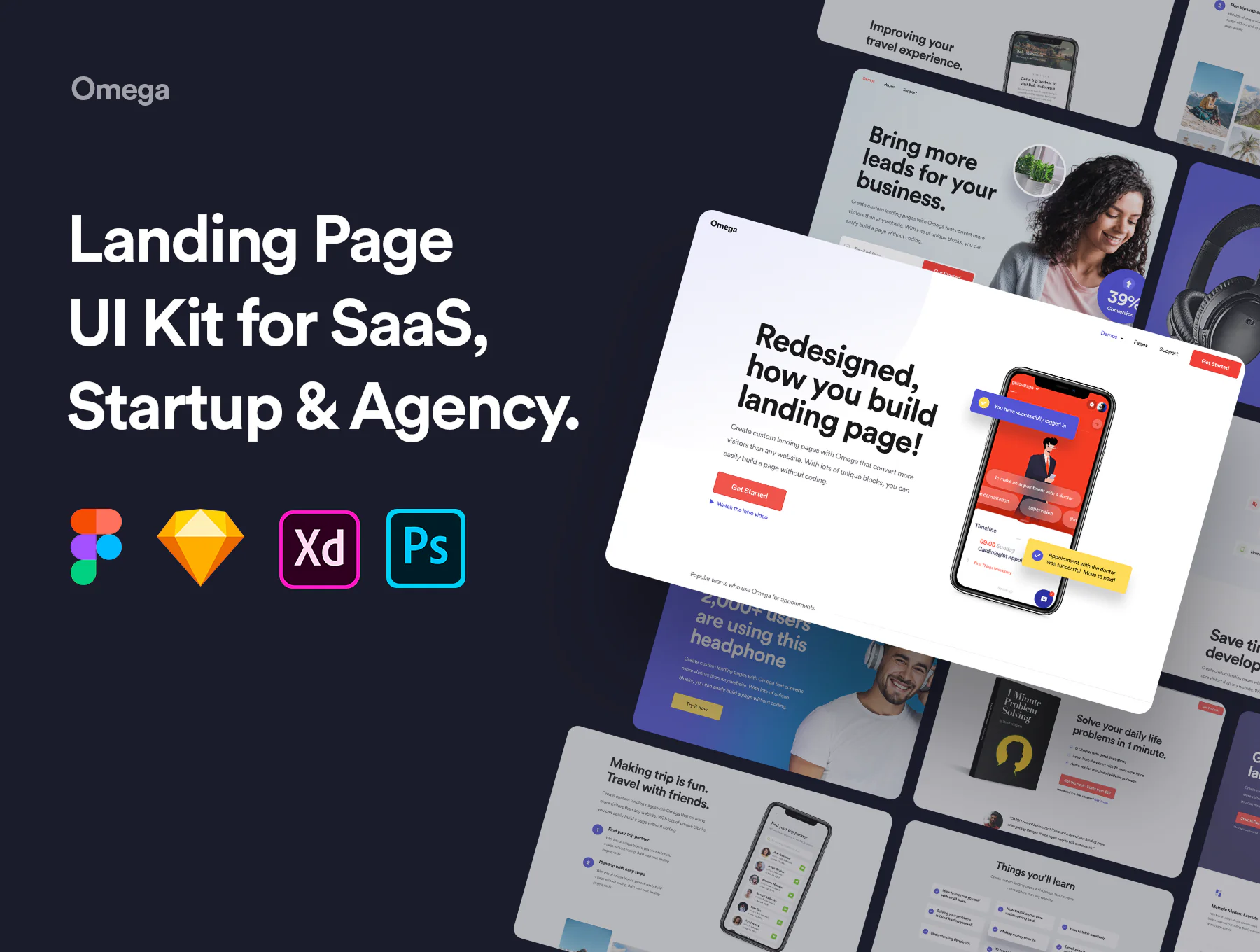 Omega Landing Page UI Kit: Elevate SaaS, Startup & Agency Designs