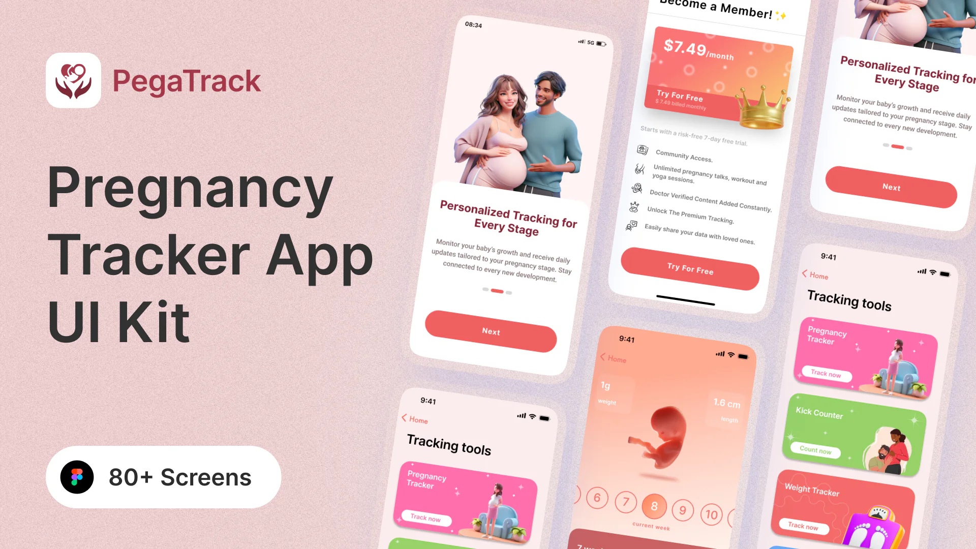 Comprehensive Pregnancy Tracker App UI Design Collection