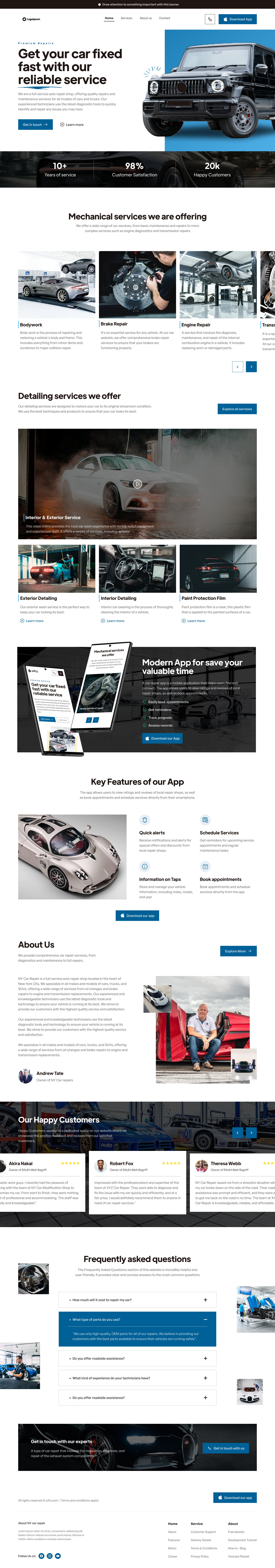 Premium Car Repair & Maintenance Web UI Kit